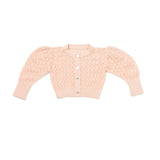 Lacy Knit Elongated Cuff Long Puff Sleeve Cardigan