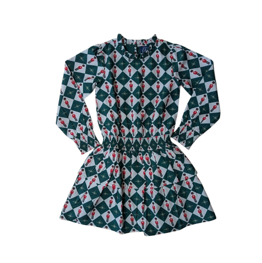 Nutcracker Checks Tiered Long Sleeves Dress
