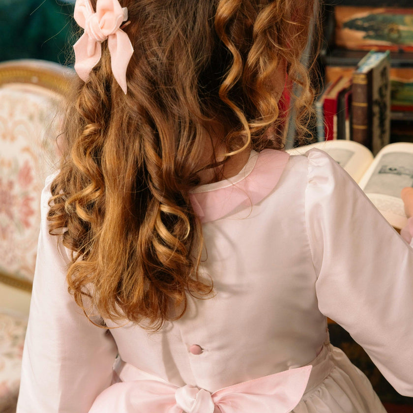 Sofia White Taffeta Long Sleeve Smocked Dress