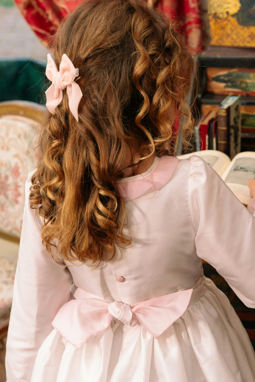 Sofia White Taffeta Long Sleeve Smocked Dress