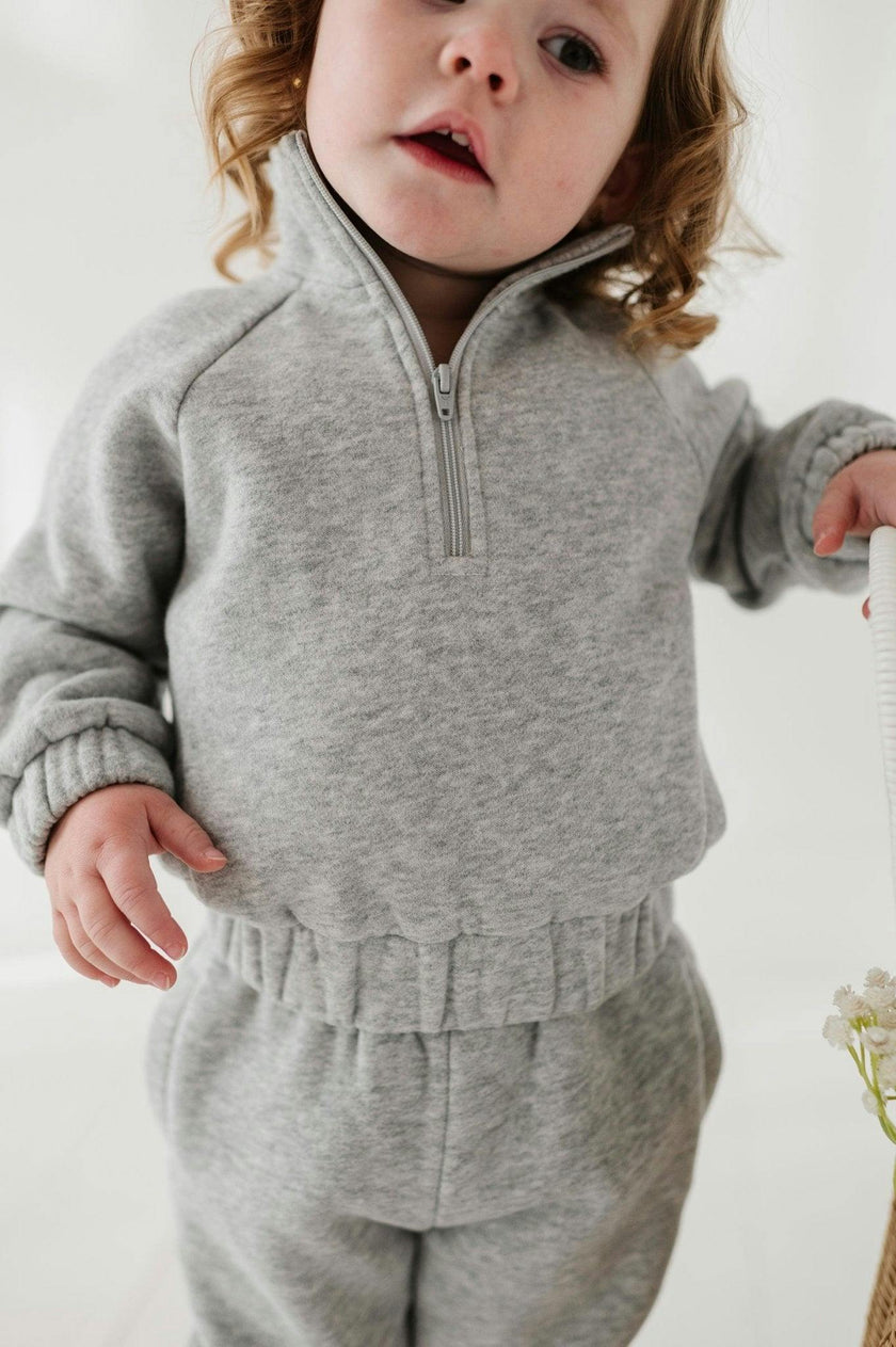 Girls Fleece Zip Set in Heather Gray