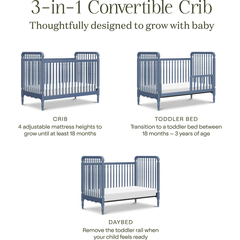 Liberty 3-in-1 Convertible Spindle Crib w/Toddler Bed Conversion Kit in Cove Blue