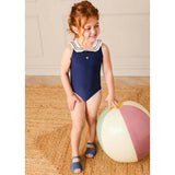 Mariner Collar Embroidered Boat Motif Two Piece Swimsuit in White (12mths- 10yrs)