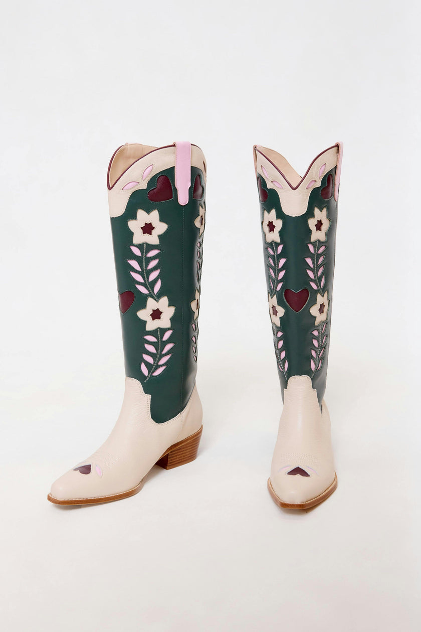 Dakota Boot in Green & Cream