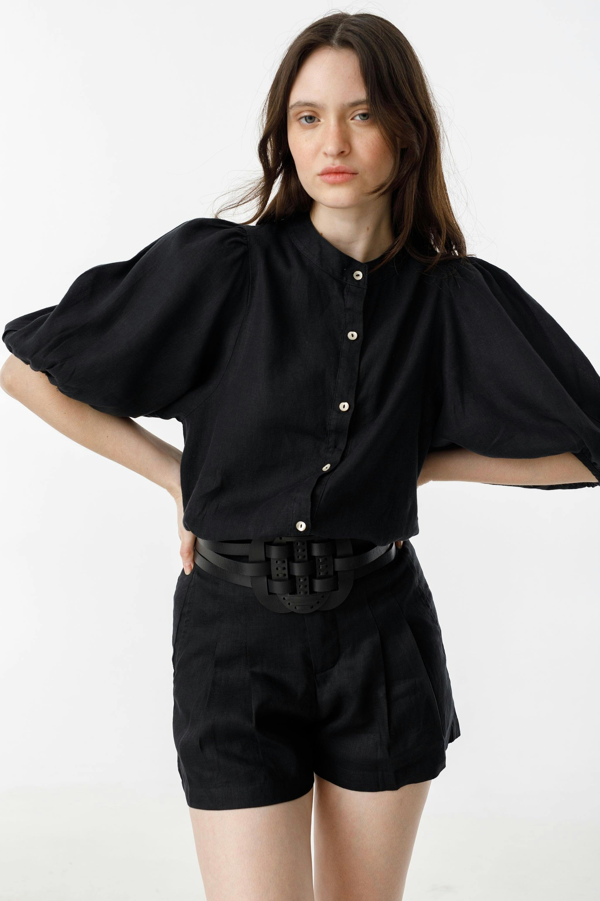 Frida Linen Shorts - Black