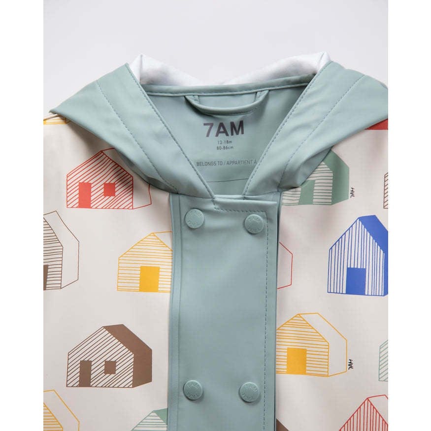 House Print Rain Hooded Poncho