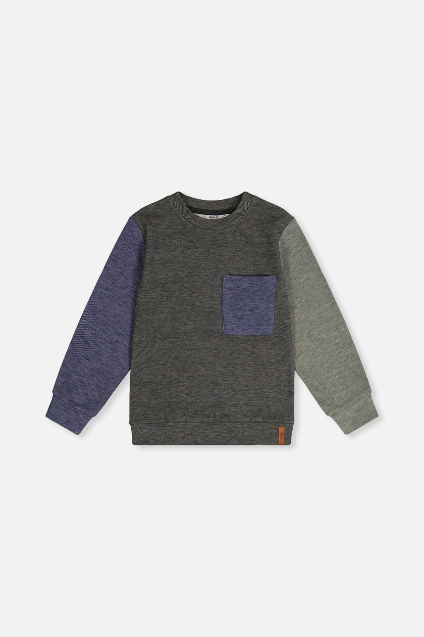Colorblock Brushed Jersey Top with Chest Pocket Grey Brown