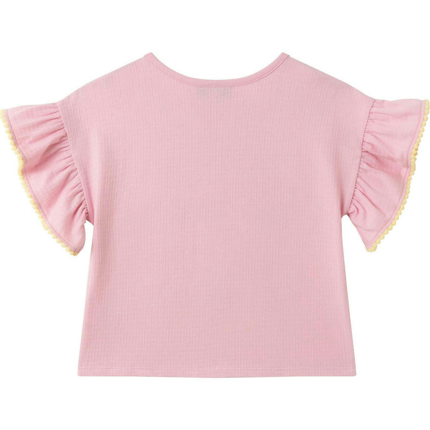 Girls Flutter Sleeve Graphic Tee | Pink Bunny