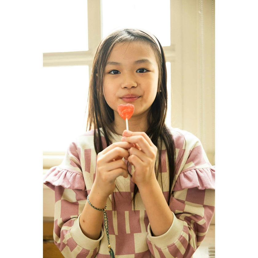 Recycled Cotton Pink Block Ruffled Sweatshirt