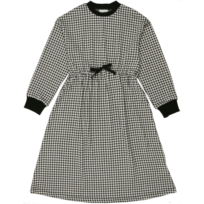 Soft Gingham Contrast Neck & Cuff Long Sleeve Dress