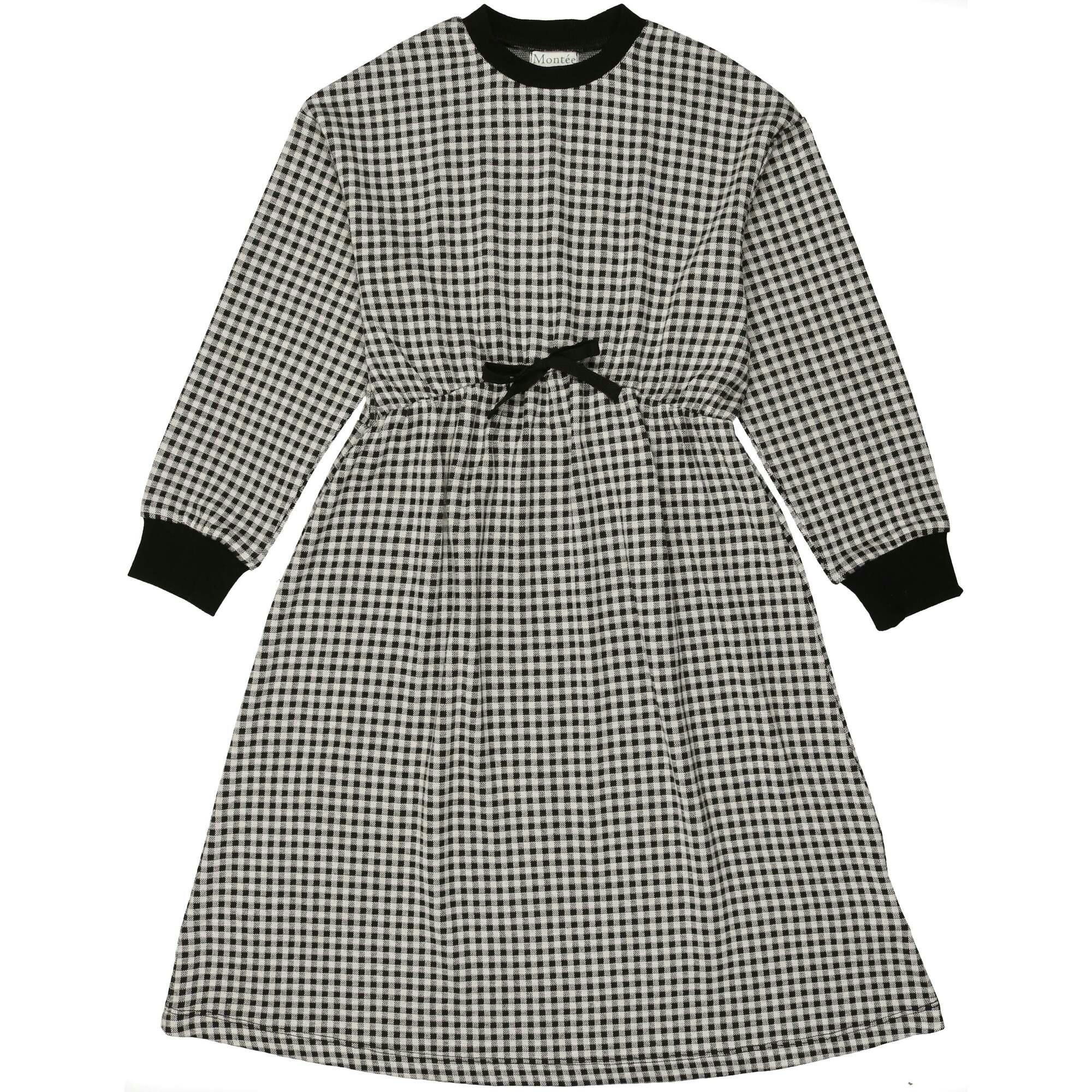 Soft Gingham Contrast Neck & Cuff Long Sleeve Dress