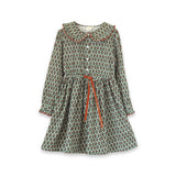 Girls Adelaide Velvet Tie Dress | Green Motif