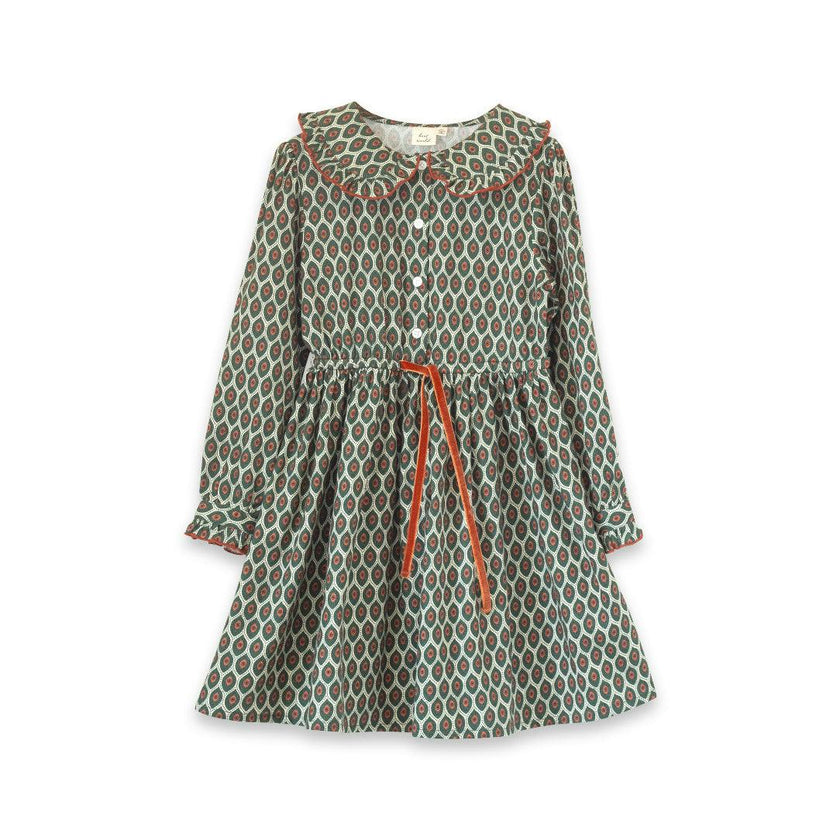 Girls Adelaide Velvet Tie Dress | Green Motif