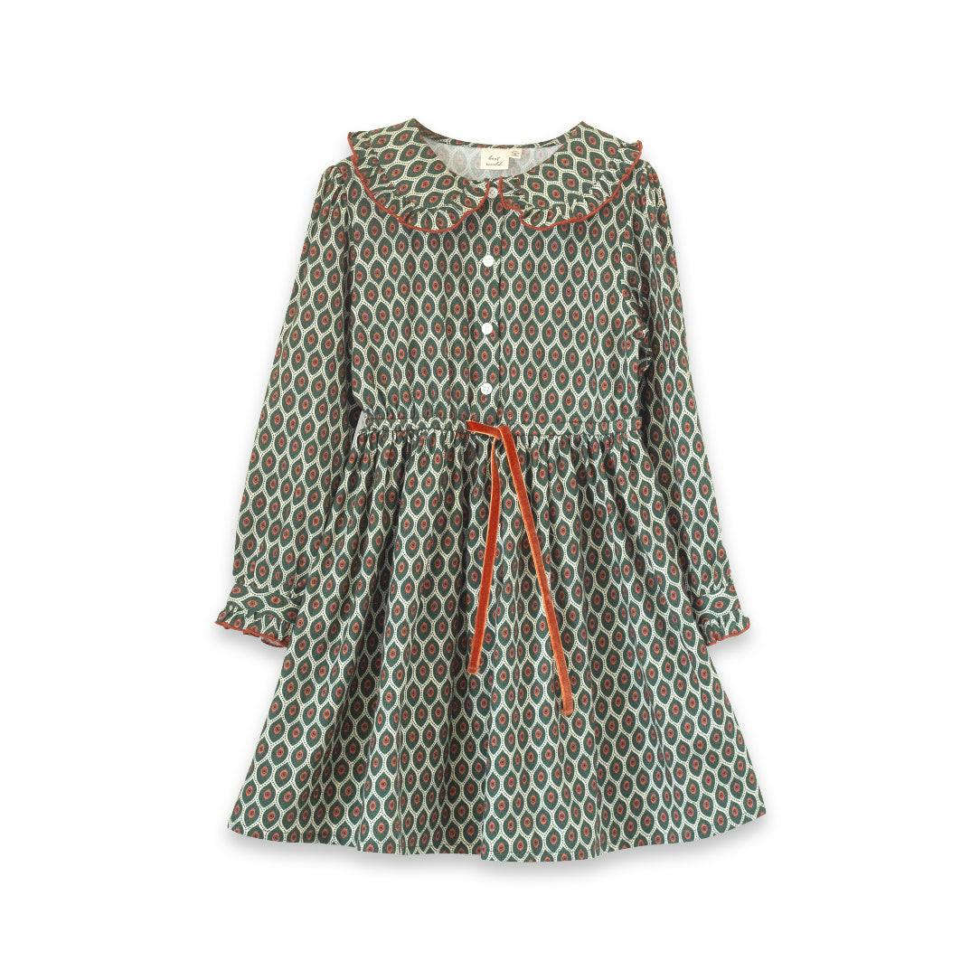 Girls Adelaide Velvet Tie Dress | Green Motif