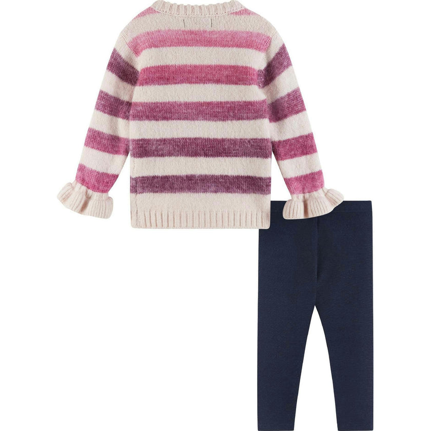 Infant Oatmeal/purple Ombre Striped Sweater & Legging Set