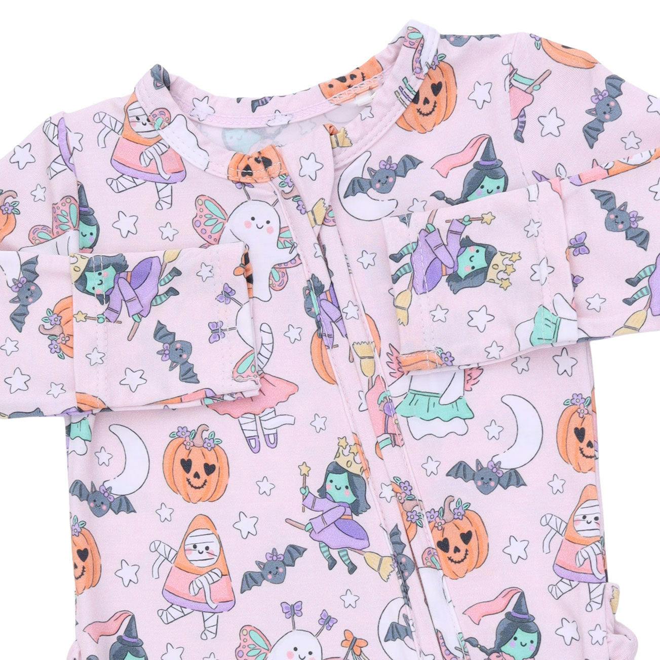 Halloween Monster Dress Up Pink - 2 Way Ruffle Back Zipper Footie