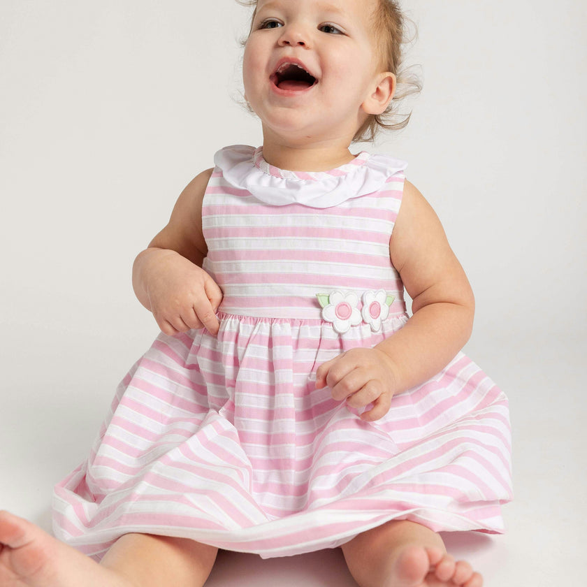 Pink Stripe Dress & Bloomer with Flowers