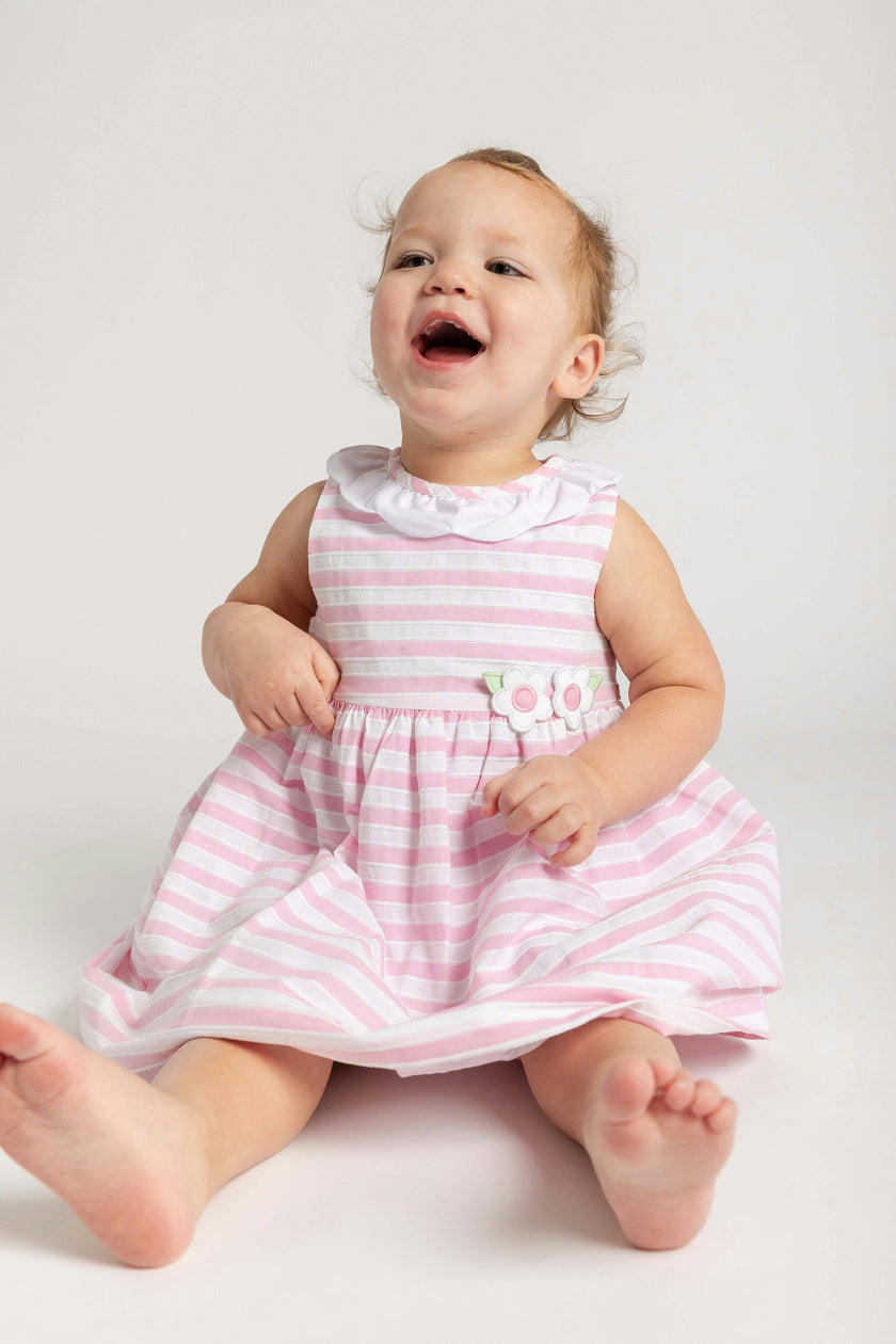 Pink Stripe Dress & Bloomer with Flowers