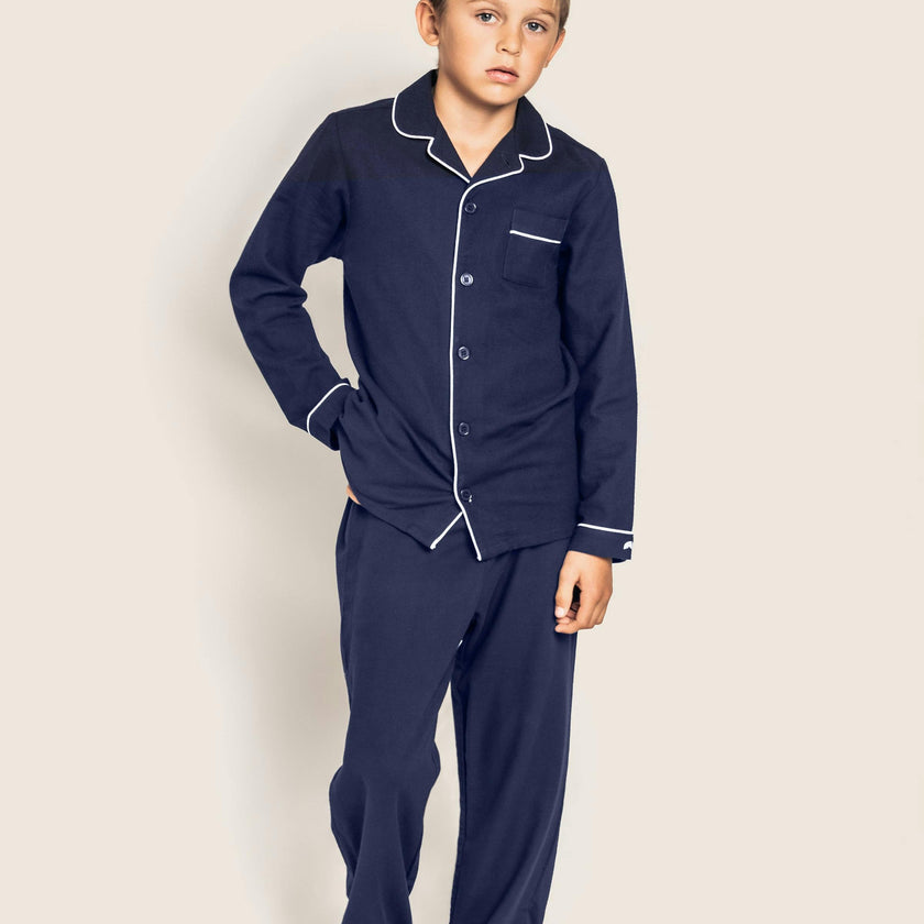 Kid's Flannel Pajama Set in Navy