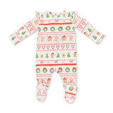 Gingerbread Fair Isle Pink - 2 Way Ruffle Sleeve Zipper Footie