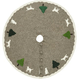 Cream Dogs and Green Trees Christmas Tree Skirt Gray Hand Felted Wool - 60" / 72"