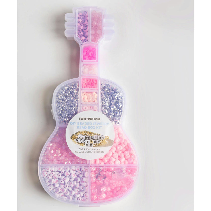 Rhinestone Cowgirl Bubble Gum Pink Letter Bead Guitar Shaped Bead Kit with Silver Western Charms DIY Kit