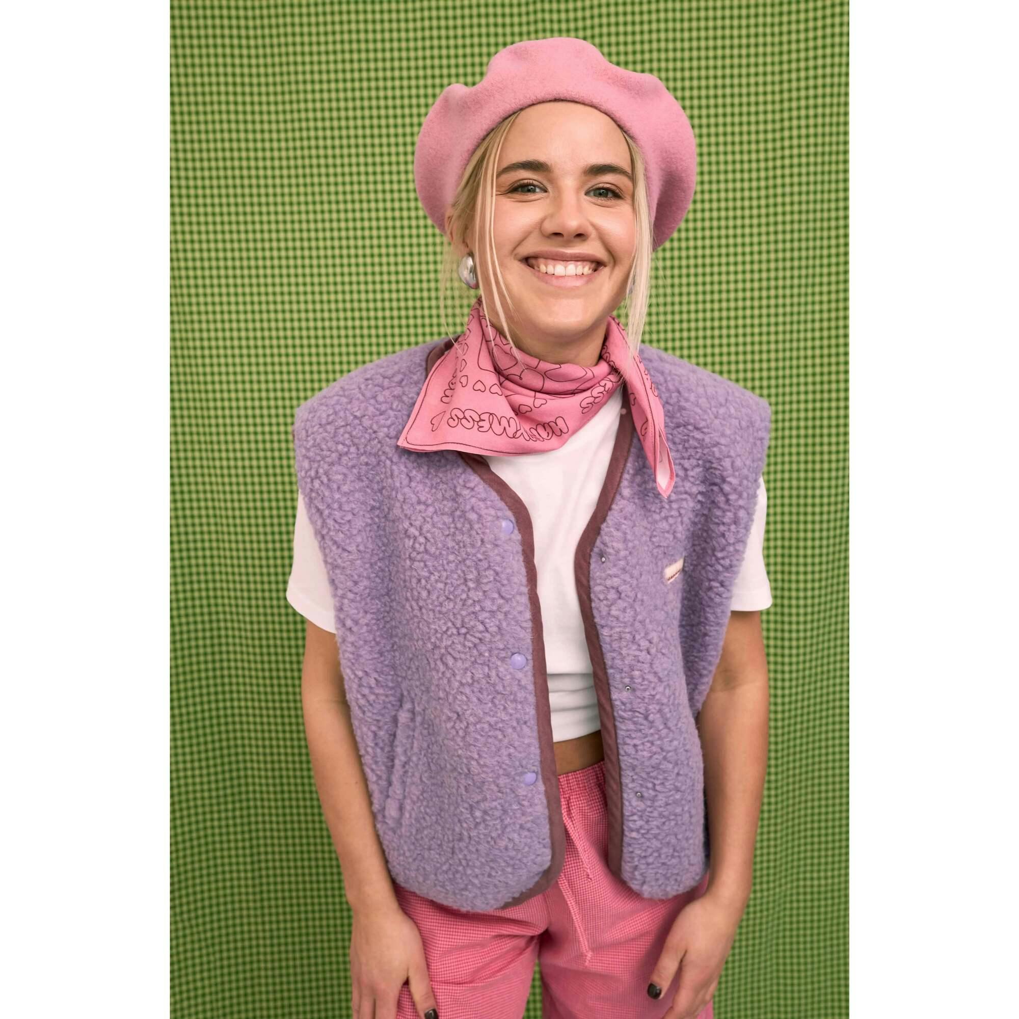 women's wool beret - pink hearts