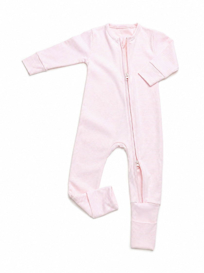 Convertible 2-Way Zip Pima Footie Pajama | Lt Pink Mini Stripe