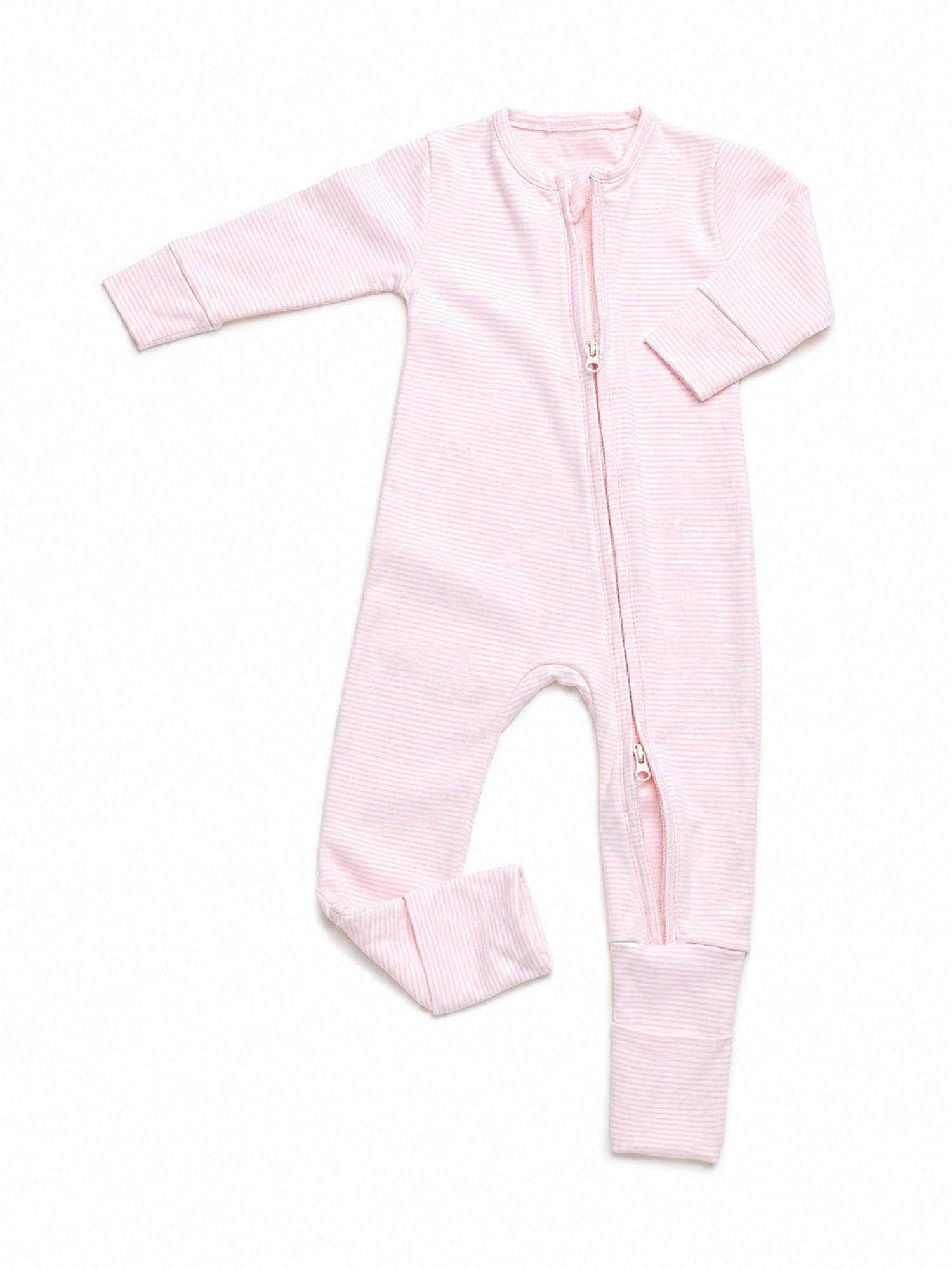 Convertible 2-Way Zip Pima Footie Pajama | Lt Pink Mini Stripe