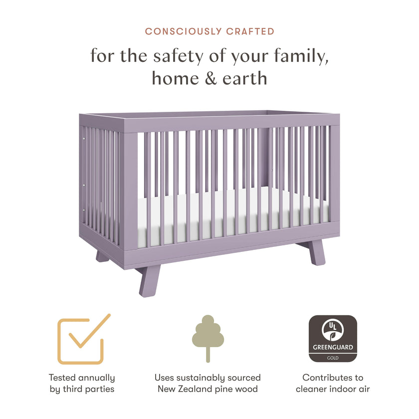 Hudson 3-in-1 Convertible Crib w/Toddler Bed Conversion Kit in Lilac in Lilac