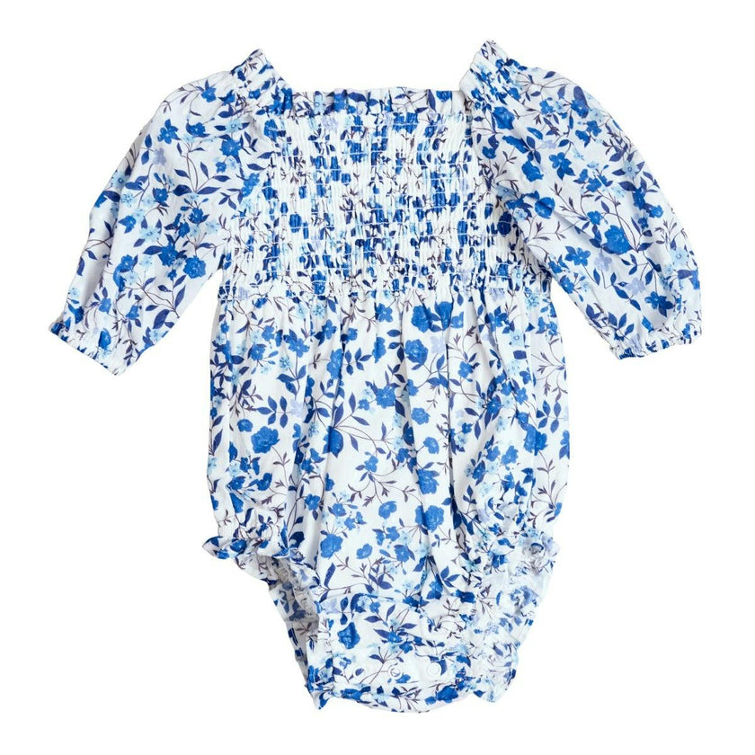 Baby Madeline Romper in Ditsy Cobalt Floral