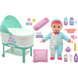 Little Darlings: 12" Bassinet Baby Doll Set - Teal