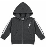 Kids Distressed Zip Hoodie with Stripes and Bolt