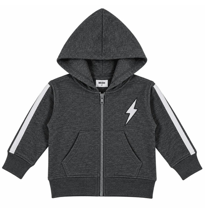 Kids Distressed Zip Hoodie with Stripes and Bolt