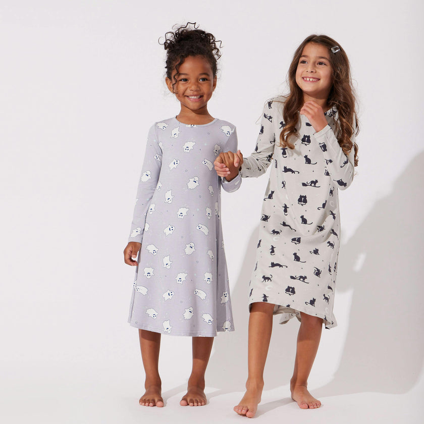 Black Cat Halloween Bamboo Girls' Long Sleeve Dress