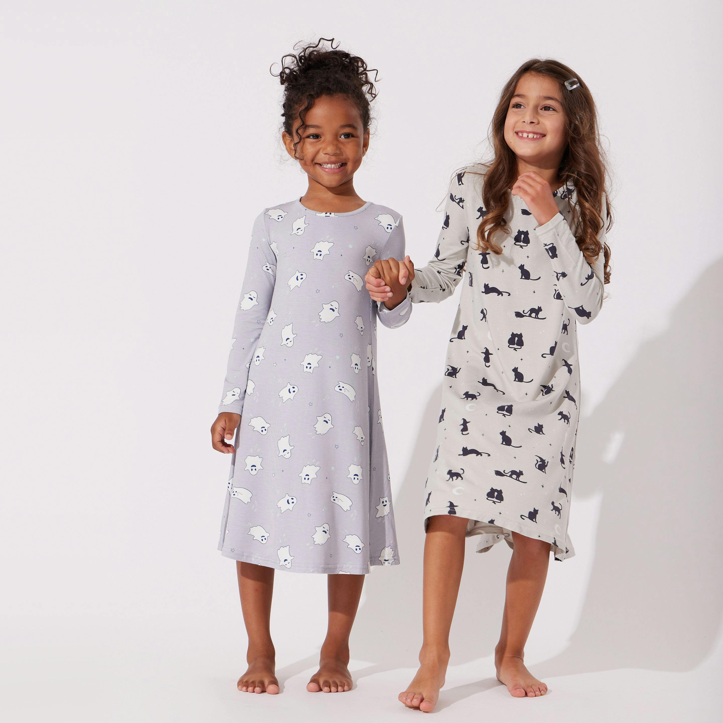 Black Cat Halloween Bamboo Girls' Long Sleeve Dress