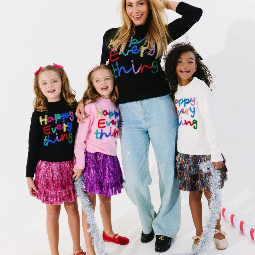 Women's Happy Everything Tinsel Sweater Black