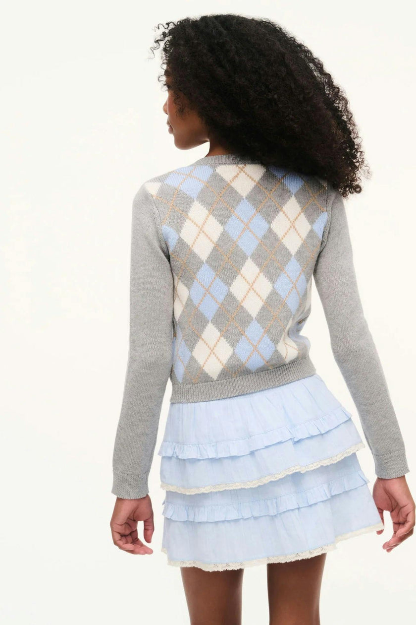 Reilly Tween Argyle Cardigan, Snow Angel