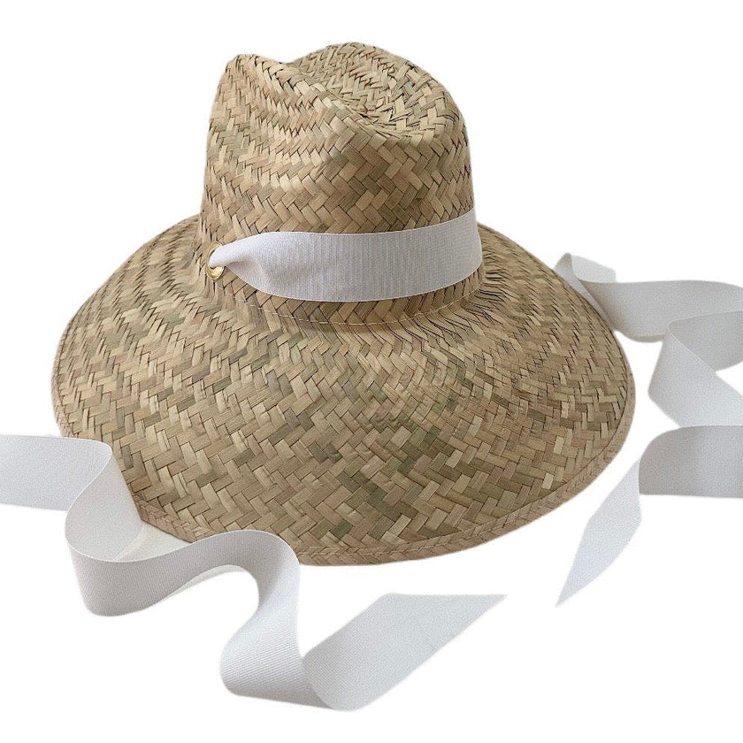 Begonia Sun Hat - Long White Grosgrain Ribbon