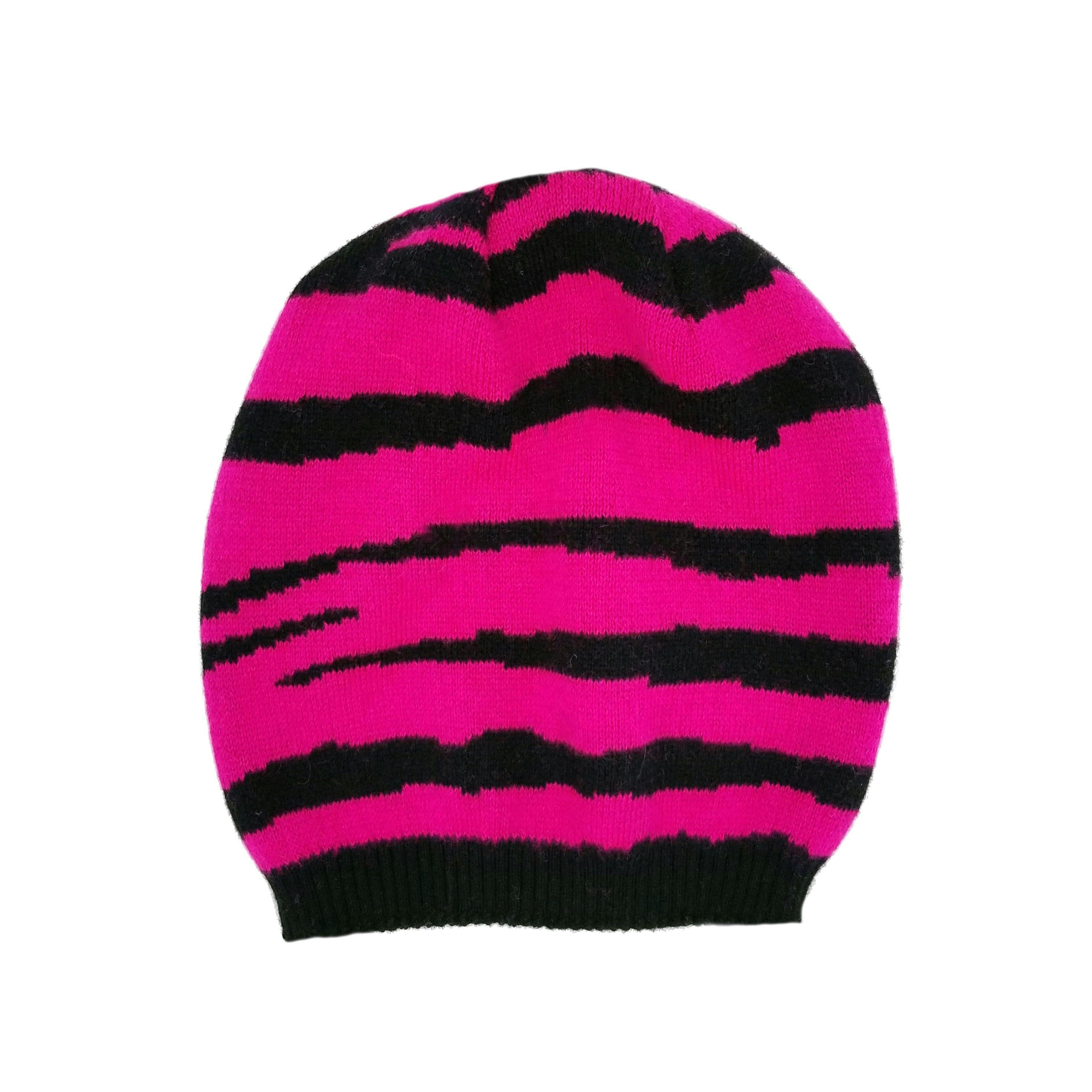 Tiger Pattern Wool Hat With A Genuine Fur Pom (TikTok)