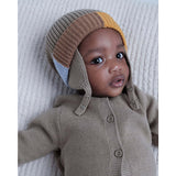Chunky Ribbed Knit Chin Strap Snap Earflaps Elastic Fit Beanie