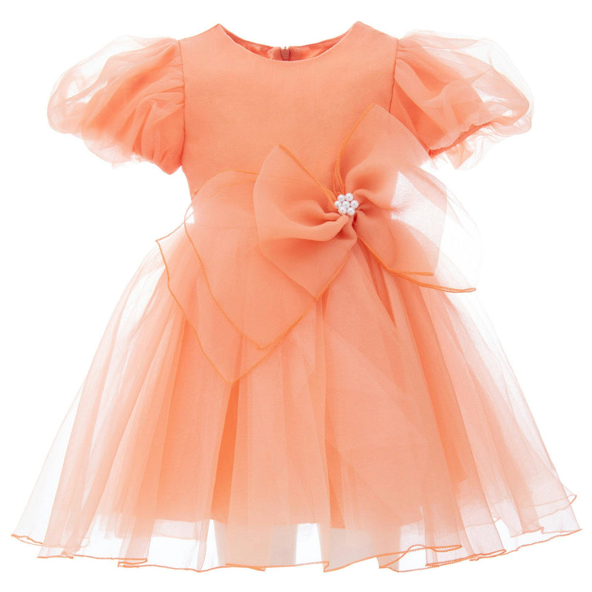 Peach Bow Organza Dress