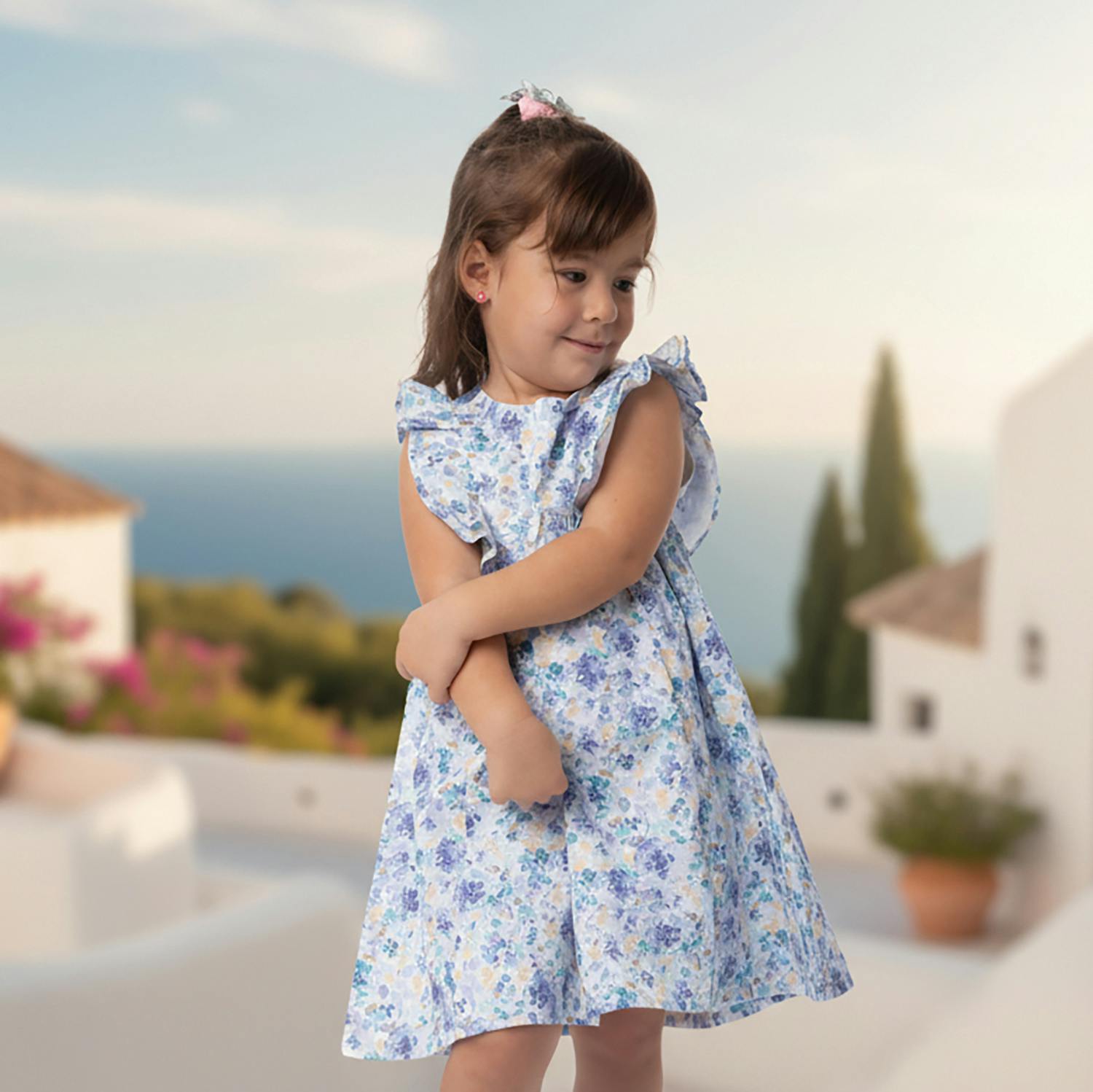 Elena Baby Dress Sleeveless, Watercolor Blue Yellow