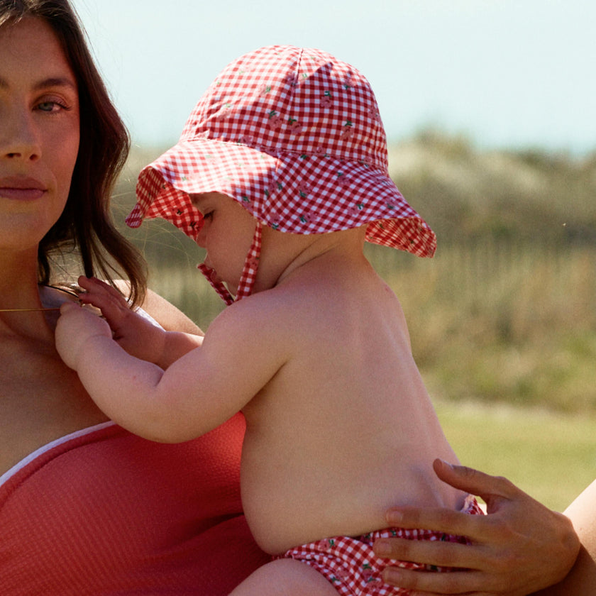 baby cranberry gingham sun hat