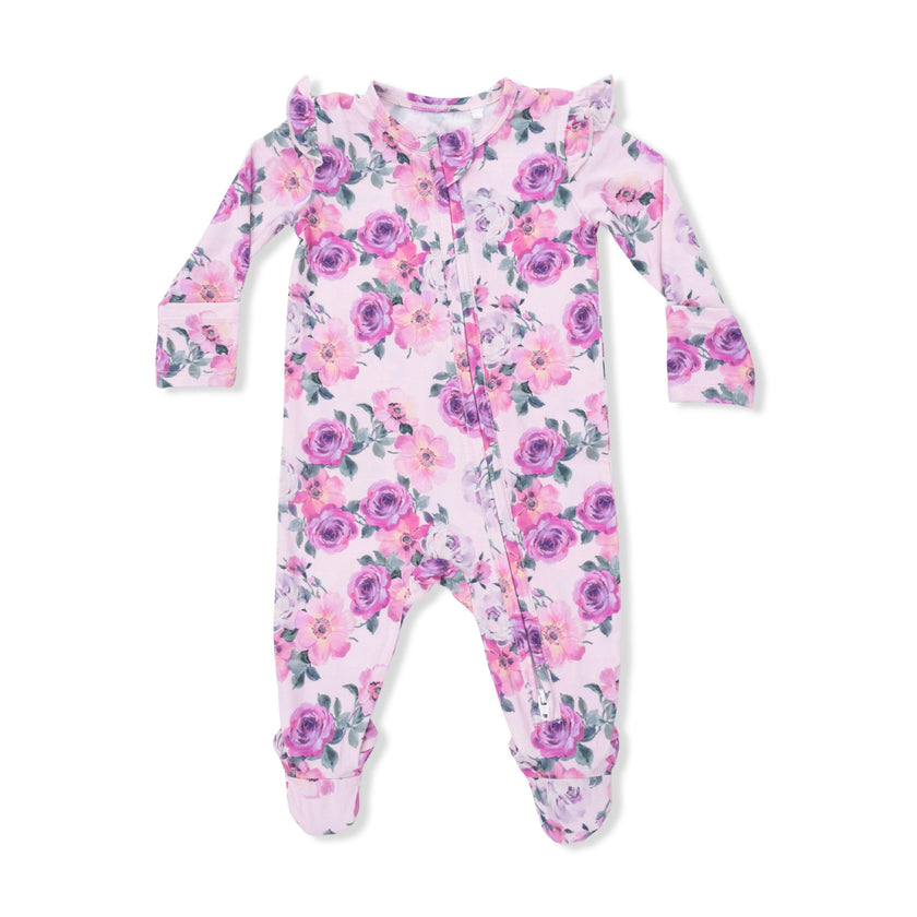 Rose Abundance - 2 Way Ruffle Sleeve Zipper Footie