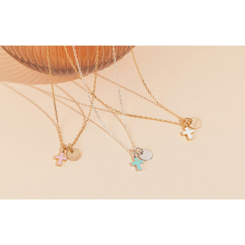 Personalized Enamel Cross Necklace, 14k Gold Plated