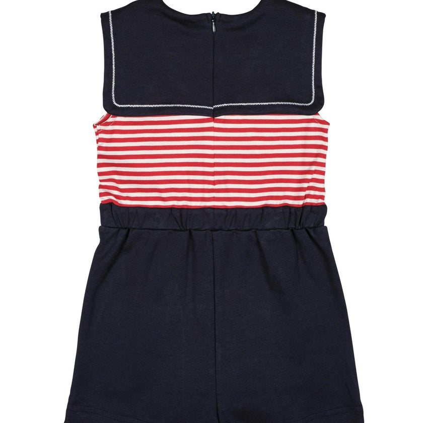 Stripe Knit Shorts Romper With Sailor Collar