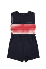 Stripe Knit Shorts Romper With Sailor Collar