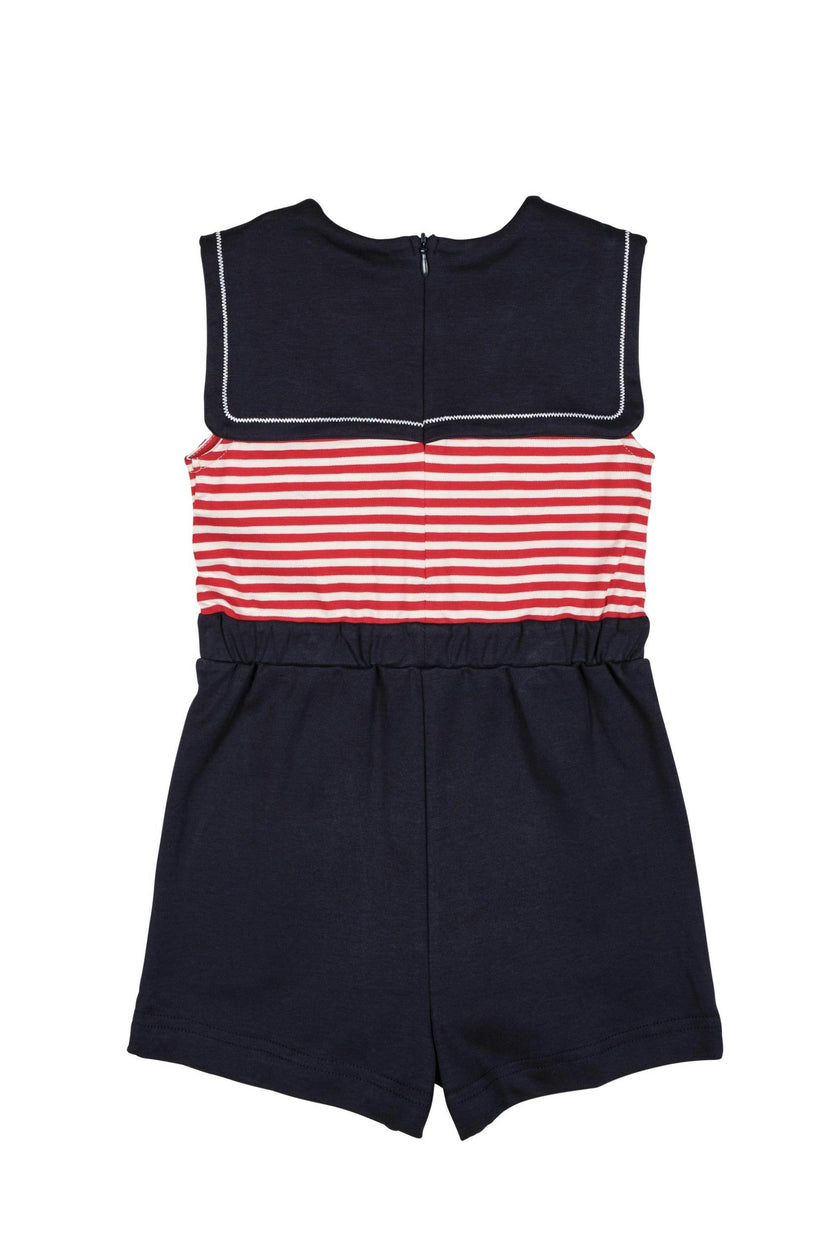 Stripe Knit Shorts Romper With Sailor Collar
