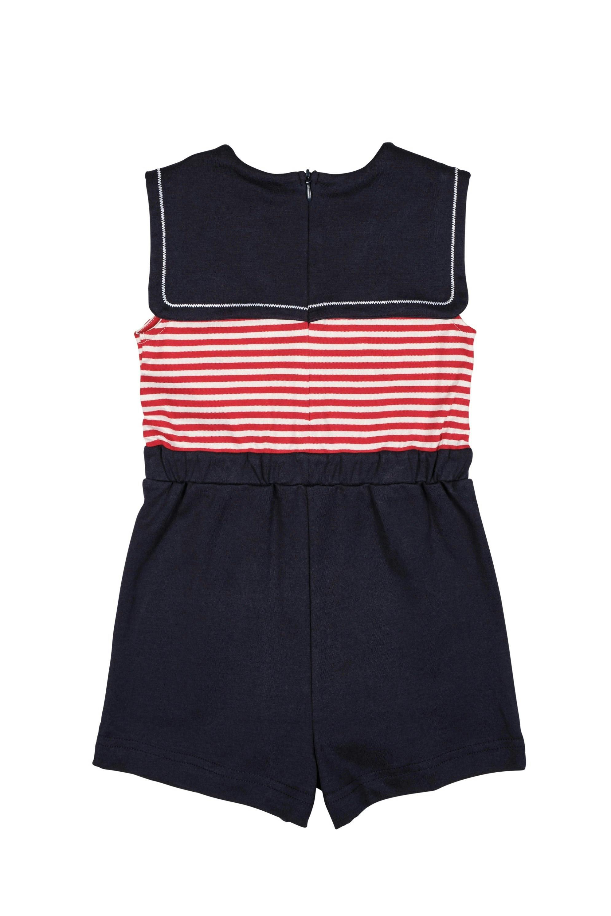 Stripe Knit Shorts Romper With Sailor Collar